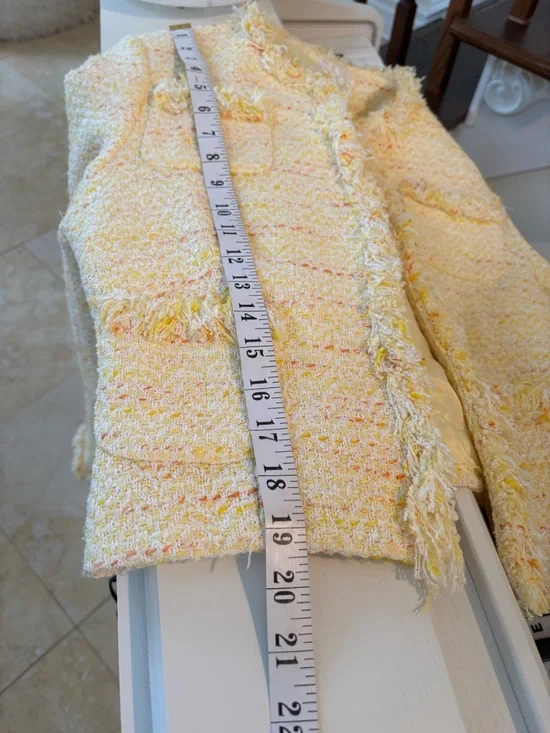 Maxime Pastel Yellow Tweed Skirt Set with Orange Accents - Picture 9 of 14